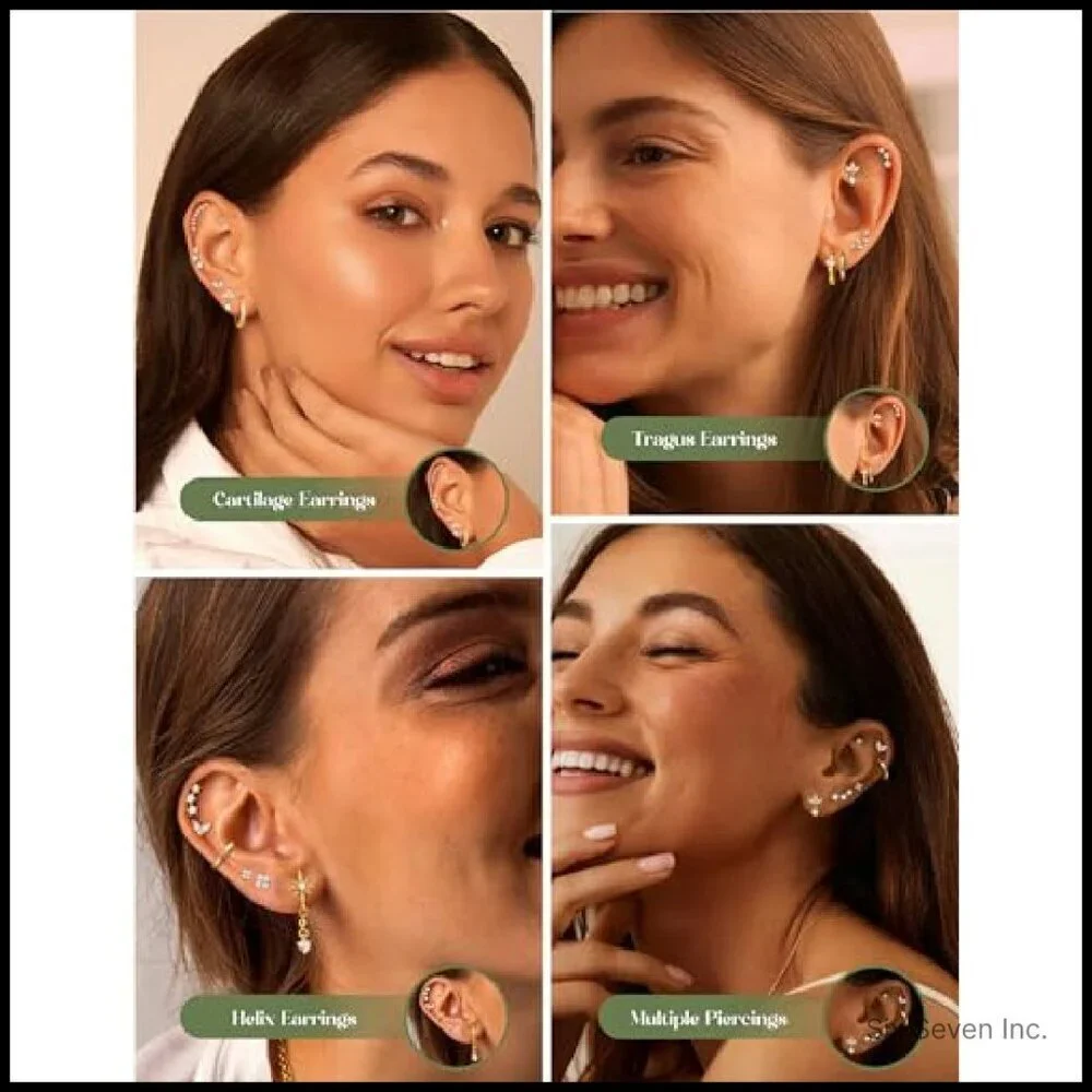 Hypoallergenic Surgical Steel Cartilage Earrings Flat Back Stud Hoop Set